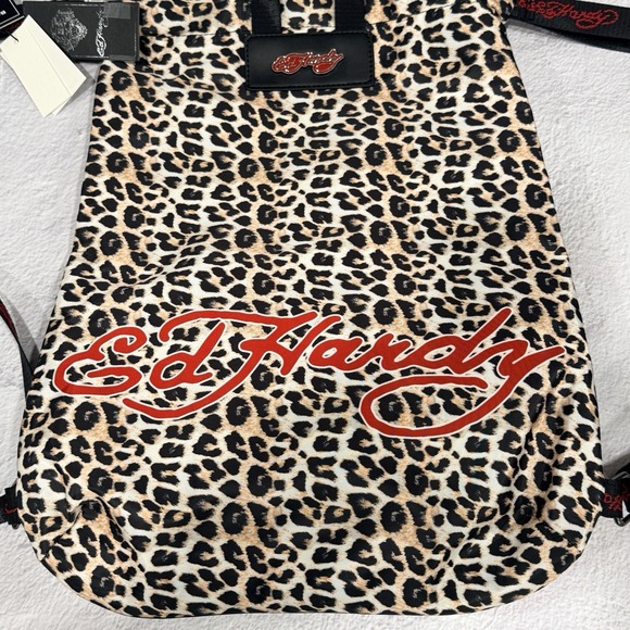 Ed Hardy Eternal Love Leopard Print Drawstring Back Pack Rhinestone Heart NWT main image 5